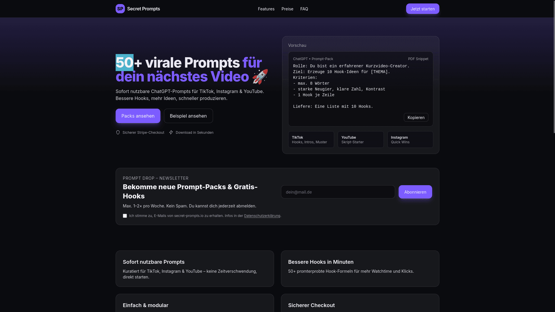 Secret Prompts Landingpage